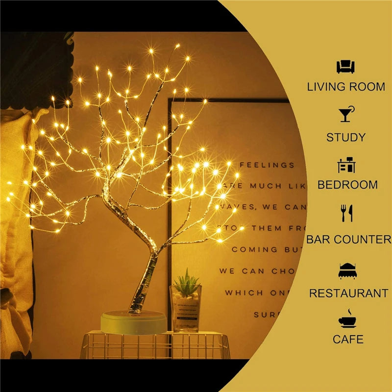 LED Night Light Mini Christmas Tree Copper Wire Garland Lamp For Kids Home Bedroom Decoration