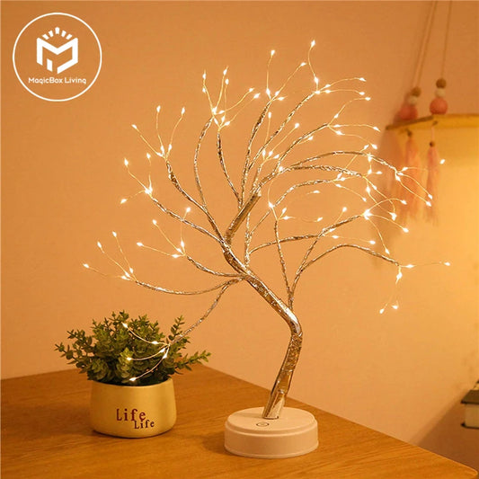 LED Night Light Mini Christmas Tree Copper Wire Garland Lamp For Kids Home Bedroom Decoration