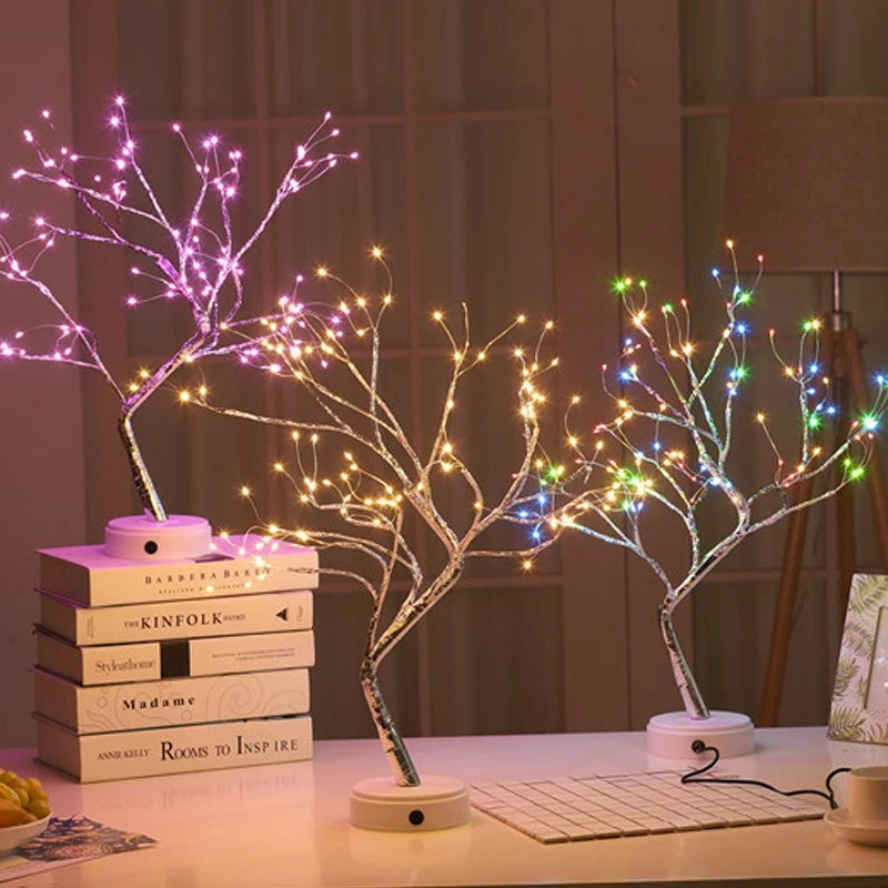 LED Night Light Mini Christmas Tree Copper Wire Garland Lamp For Kids Home Bedroom Decoration