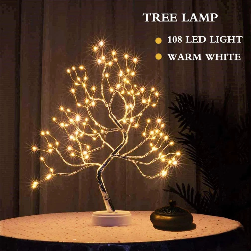 LED Night Light Mini Christmas Tree Copper Wire Garland Lamp For Kids Home Bedroom Decoration