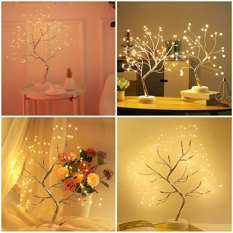 LED Night Light Mini Christmas Tree Copper Wire Garland Lamp For Kids Home Bedroom Decoration