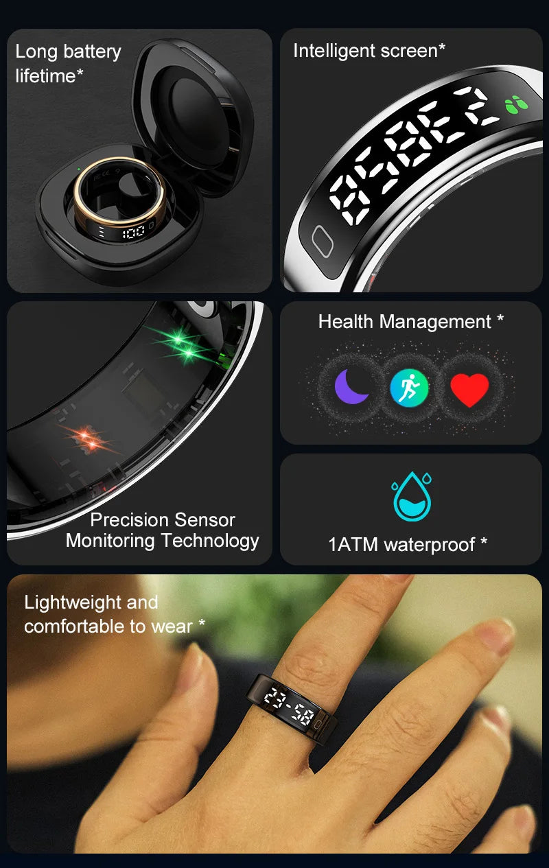 R11C Smart Ring Men Women Display Screen Gesture Swipe Video Smartring Waterproof Heart Rate Sleep Monitor Qring for Android IOS