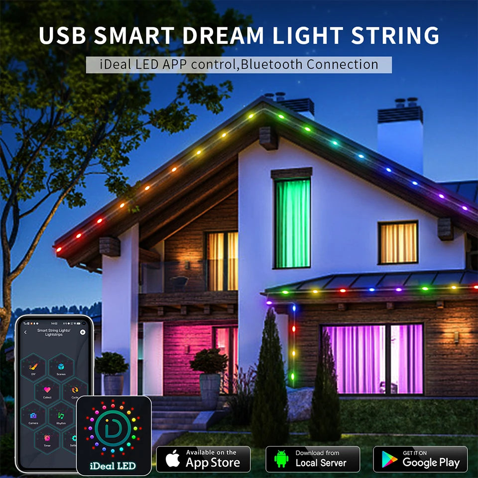 10M/20M USB Christmas Tree LED String Lights with Smart Bluetooth App Remote