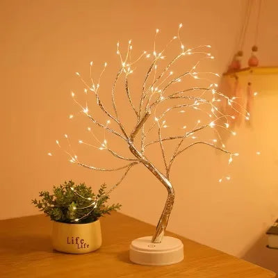 LED Night Light Mini Christmas Tree Copper Wire Garland Lamp For Kids Home Bedroom Decoration