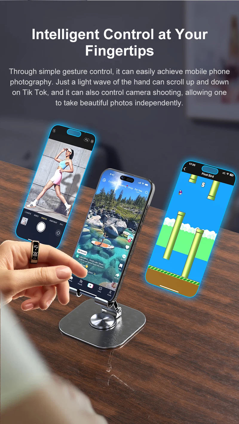 R11C Smart Ring Men Women Display Screen Gesture Swipe Video Smartring Waterproof Heart Rate Sleep Monitor Qring for Android IOS