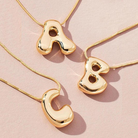 Golden Color Stainless Steel Initial Necklace for Women Girls