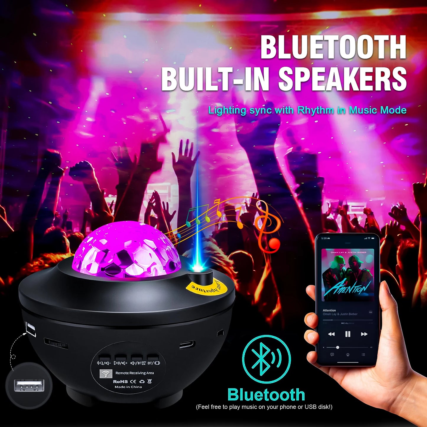 Starry Projector Galaxy Night Light Child Bluetooth USB Music Player Star NightLight Romantic Ocean Projector Night Lamp Gifts